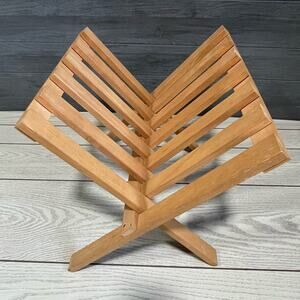Vintage Dolphin Genuine Teakwood Folding Magazine Stand Newspaper Collapsible